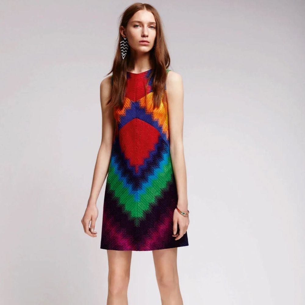 Missoni Multicolor Chevron Midi Dress in Red, Blue, Green, Yellow, Purple